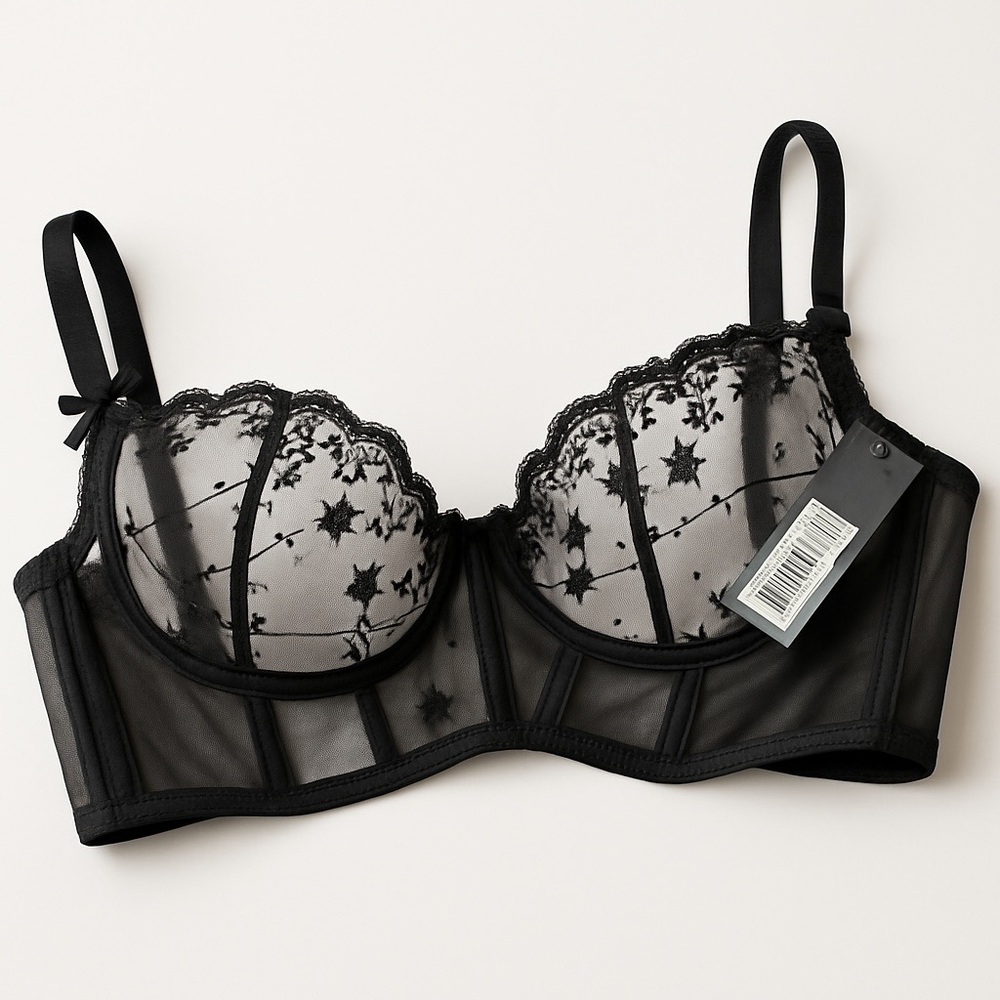 Blush Black Lace Balconette Bra with Underwire